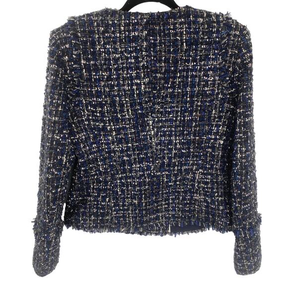 Banana Republic WOMEN 6 Tweed Collarless, Poly/Wool Blend, Navy blue jacket - Picture 2 of 6